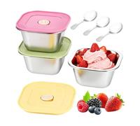 Contenitori per per congelatore, 3 pezzi, riutilizzabili, con coperchio in silicone e cucchiaio, contenitore per da 400 ml, per dessert, budino, caramelle, torte, insalata, snack