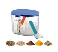 Contenitori per spezie a 2/4 scomparti: barattoli trasparenti per condimenti con cucchiaio e coperchio per spezie, zucchero, sale, cardamone, cannella, 1 confezione (blu, 2 scomparti)