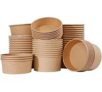 Contenitori per zuppe con coperchio trasparente, in carta kraft marrone, usa e getta, confezione da 25, 50 o 100 pezzi, ideali per salse, vaschette per gelato, noodles riciclabili e resistenti (100,