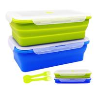 Contenitori pieghevoli in silicone con coperchio, contenitori pieghevoli per il pranzo Bento, confezione da 2, per cucina e campeggio, ideali per preparare i pasti e risparmiare spazio