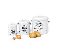 Contenitori Porta Patate Cipolle Aglio Scatole Metallo Cucina Barattoli Set 3