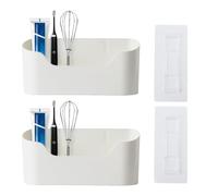 Contenitori portaoggetti da parete - Scatola portaoggetti adesiva da parete (2) | Non richiede fori | Organizer versatile per cucina, bagno, dispensa e lavanderia | Facile da installare sul lato del