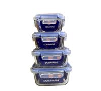 Contenitori Rettangolari In Vetro Con Coperchio Ermetico Per Alimenti set 4 pz.