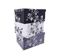 Contenitori, set da 3 pezzi in 3 colori (bianco, nero e grigio), ciascuno da 45 litri, motivo floreale in stile barocco Bianco/Nero/Grigio