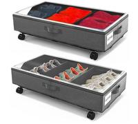 Contenitori Sottoletto con Ruote 2 Pezzi 96L Scatole per Armadio Salvaspazio Organizer Contenitore Vestiti Telaio in Metallo Scatola Sotto Il Letto con Coperchio per Vestiti Trapunte (Grigio)