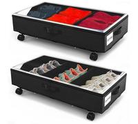 Contenitori Sottoletto con Ruote 2 Pezzi 96L Scatole per Armadio Salvaspazio Organizer Contenitore Vestiti Telaio in Metallo Scatola Sotto Il Letto con Coperchio per Vestiti Trapunte Giocattoli Nero