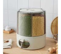 Contenitori trasparenti per cereali con cassetti, 6 griglie girevoli a 360°, da cucina, per riso, con uscita con un clic, dispenser rotante per alimenti secchi per conservare legumi (beige, 23,5 x 28