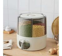 Contenitori trasparenti per cereali con cassetti, 6 griglie girevoli a 360°, da cucina, per riso, con uscita con un clic, dispenser rotante per alimenti secchi per conservare legumi (grigio, 23,5 x 24