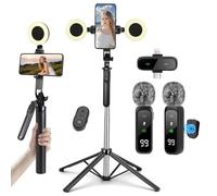Content Creator Starter Kit, iPhone / Android Vlogging Kit, 180 cm Smartphone Treppiede con 2 luci di riempimento e microfono wireless, Selfie Starter Kit