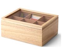 Continenta teebox in Legno dell' Albero della Gomma con 6 Scomparti, Bustine di tè Box, Scatola per tè, Contenitore per tè, Dimensioni: 23 x 17,5 x 10 cm