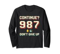 Continua 9 8 7 Divertente Retro Arcade Countdown Gamer Maglia a Manica