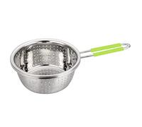 Contiup Colino in acciaio inox perforato in metallo con manico lungo verde setaccio setaccio da utilizzare per cucina, cibo, pasta, spaghetti, verdure, argento, 20,1 cm