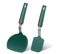Contiup Set di 2 spatole flessibili in silicone per pesce, spatole scanalate per pancake antiaderenti, padelle, omelette, uova e da forno, resistenti al calore (verde)
