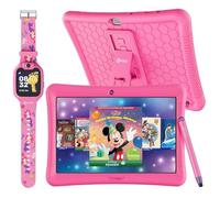 Contixo K102 Tablet Android da 10 pollici e KW1 Kids Smartwatch - 32 GB, include oltre 80 libri di fiabe Disney, orologio educativo con giochi, fotocamera, lettore musicale, sveglia, carta da parati