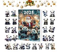 Conto alla rovescia 'avvento natalizio - Ornamento 2D a forma di panda natalizio | 2025 ciondoli giocattolo per maniglia della porta, calza della Befana, Tradizione per mantello zaino