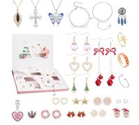 Conto Alla Rovescia Di Natale | Orecchini Anelli E Braccialetti Con Fascino, Gioielli Di Natale Per 24 Giorni - Per Feste Stagionali Halloween San Pasqua E Azione