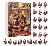Conto alla rovescia per il calendario di Natale - Ciondolo gallo in acrilico 2D | Ornamento natalizio con pollo a 24 scomparti per feste in casa sull'albero in fattoria