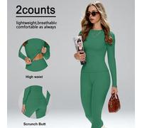 Contouring lusinghiero, stile versatile - Collo classico rotondo + maniche lunghe eleganti, fascia in vita che valorizza il lato B, set coordinato, #EssenzialeDiAthleisure #DallaPalestraAllaStrada, Se