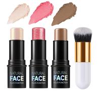 Contouring Viso Stick, 3 Pezzi Bronzer Blush Sticks con pennello, Contour Highlighter, Bacchetta di Bellezza per Fard, Impermeabile Leggero Stick di Trucco, Finitura Naturale Liscia A Lunga Durata (A)