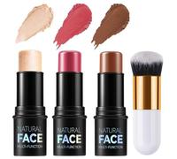 Contouring Viso Stick, 3 Pezzi Bronzer Blush Sticks con pennello, Contour Highlighter, Bacchetta di Bellezza per Fard, Impermeabile Leggero Stick di Trucco, Finitura Naturale Liscia A Lunga Durata (D