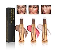 Contouring Viso Stick, Blush Illuminante Liquido, Crema con Applicatore Cuscino, Finitura Opaca Naturale Liscia A Lunga Durata, 3 Pezzi