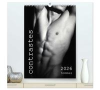 contrastes hommes (Calendrier mural 2026 DIN A2 horizontal) calendrier de bureau: Calendrier mensuel avec 13 photos en noir et blanc avec du nu artistique masculin