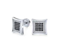 Contrasto Contemporaneo - Orecchini a Perno Quadrati da Uomo 12MM con CZ Micro Pavé Bianco e Nero in Argento Sterling .925