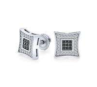 Contrasto Contemporaneo - Orecchini a Perno Quadrati da Uomo 9MM con CZ Bianco e Nero Micro Pave in Argento Sterling .925