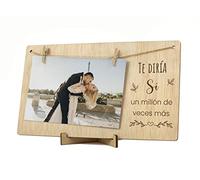 CONTRAXT Marco de fotos pinzas Boda. Portafotos boda con pinza de madera natural Marco soporte colgador porta retratos regalos detalles originales aniversario boda para invitados wonderful (Boda ES)