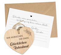 CONTRAXT Originales Ruhestandsgeschenk, Glückwunschkarte aus Holz. Ruhestandskarte mit Anhänger Widmungen von Kollegen Freunden Lehrern Rentner Mann Frau (Ruhestand)