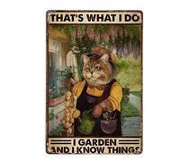 Contrence Divertente cartello in metallo vintage con gatto giardino e sapere cose, decorazione da parete per casa e bar, 15 x 20 cm
