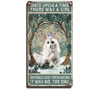 Contrence Targa in latta vintage con gatto bianco Once Upon A Time There was a Girl Who Really Loved Angora turca decorazione per la casa, divertente targa in metallo per bar pub, decorazione da