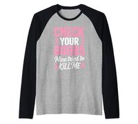 Controlla Le tue Tette Combattente Sopravvissuto alla consapevolezza del Cancro al Seno Maglia con Maniche Raglan