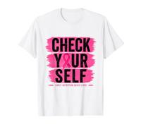 Controlla Te Stesso Nastro Rosa consapevolezza del Cancro al Seno Maglietta con Stampa Grafica Economica, Uomo, Bianco, XL