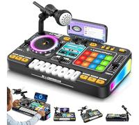 Controller DJ for bambini con microfono regolabile, mixer DJ BT 5.0 con luce e tastiera for feste, effetti di luce dinamici, giocattolo musicale for bambini(Black)