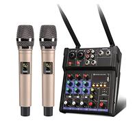 Controller mixer DJ Console del mixer audio a 4 canali con microfono wireless mini DJ Mixer Bluetooth con alimentazione Phantom 48 V R20 per streaming/podcasting/giochi, telefono, computer