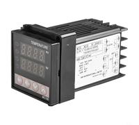 Controller PID digitale con ingresso termocoppia PT100 e K, doppio display per impostazione e temperatura di processo, dimensioni pannello 48x48mm, alimentazione 12V DC/AC, A