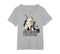 Controllo Pistola Utilizza entrambe Le Mani Donald Trump Funny Gun Maglietta, Donna Plus-Size, Grigio Melange, 5X