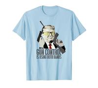 Controllo Pistola Utilizza entrambe Le Mani Donald Trump Funny Gun Maglietta, Uomo, Celeste, L