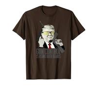 Controllo Pistola Utilizza entrambe Le Mani Donald Trump Funny Gun Maglietta, Uomo, Marrone, L
