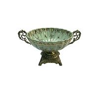 Controsoffitto Frutta e Verdura Cesto Ciotola di Ceramica Ciotola di Frutta Nuovo Stile Cinese Retro Ice Crack Rame Orecchio Maniglia Rotondo Piatto di Frutta Casa Soggiorno Tavolo Candy Bowl Base in