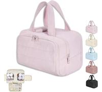 Convely Toiletry Bag,Travel Cosmetic Bag,large Capacity Wide-Open Travel Cosmetic Bag,waterproof Portable Pouch Open Flat Toiletry Bags for Women with Divider and Handle, rosa, Moden