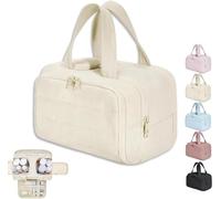Convely Toiletry Bag,Travel Cosmetic Bag,large Capacity Wide-Open Travel Cosmetic Bag,waterproof Portable Pouch Open Flat Toiletry Bags for Women with Divider and Handle, beige, Moden