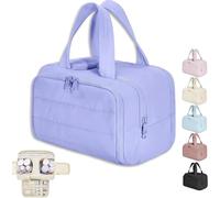 Convely Toiletry Bag,Travel Cosmetic Bag,large Capacity Wide-Open Travel Cosmetic Bag,waterproof Portable Pouch Open Flat Toiletry Bags for Women with Divider and Handle, Light Purple, Moden