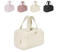 Convely Travel free Toiletry Bag, 4-in-1 Travel Organizer Lightweight Large Capacity Wide-Open Travel Cosmetic Bag Waterproof Dry & Wet Separation Machine Washable (Off-white)