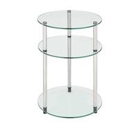 Convenience Concepts Designs2Go - Tavolino classico in vetro, a 3 piani, con estremità rotonda moderna, contemporaneo, con ripiani per soggiorno, bagno, camera da letto, 40 cm