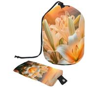 Convenienza e funzionalità combinate: grande borsa per il trucco da donna - il tuo organizer essenziale per articoli da toeletta impermeabile, uova gialle di gigli pasquali, Multicolore,
