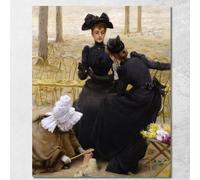 Conversazione nel Giardino del Lussemburgo Vittorio Matteo Corcos, vmc8 Quadro Stampato su Tela Fine Art, Intelaiato Pronto da Appendere, Alta qualità, 50x40 cm