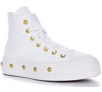 CONVERSE A06787C Tutti Stella Plateau Color Oro Borchie IN Bianco Misura UK 3 -