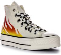 CONVERSE A07892C Tutti Stella Sollevamento Plateau Fiamme Trainer Bianco Rosso